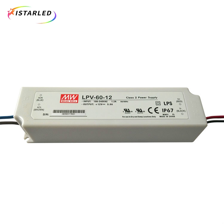 Meanwell waterproof 5v 12v 24v 60w led power supply